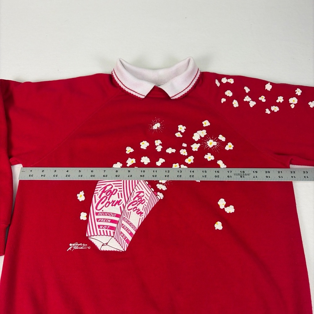 Vintage Sweatshirt 90s Morning Sun Popcorn 3D Puff Sweatshirt Hanes Red Large L - Picture 3 of 16